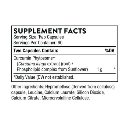 Thorne Curcumin Phystosome - supplement facts