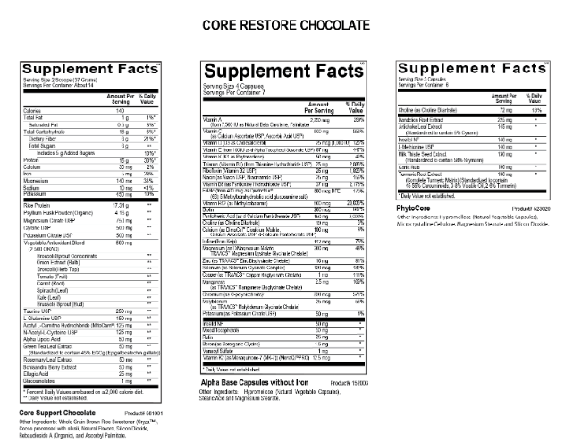 Ortho Molecular Core Restore 7 Day Kit (Vanilla)- Supplement Facts