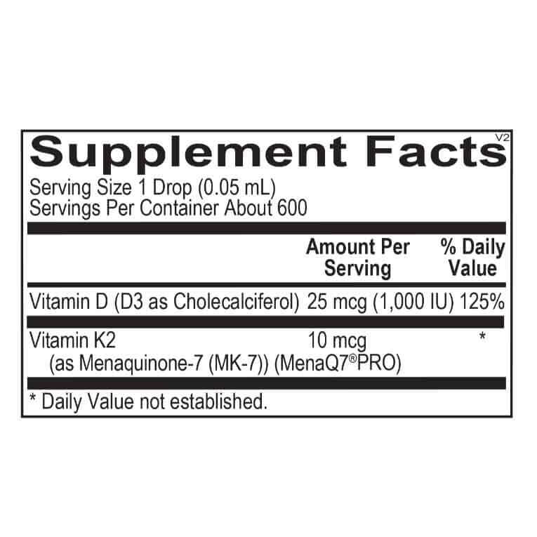 Ortho Molecular Liquid Vitamin D3 with K2- supplement facts