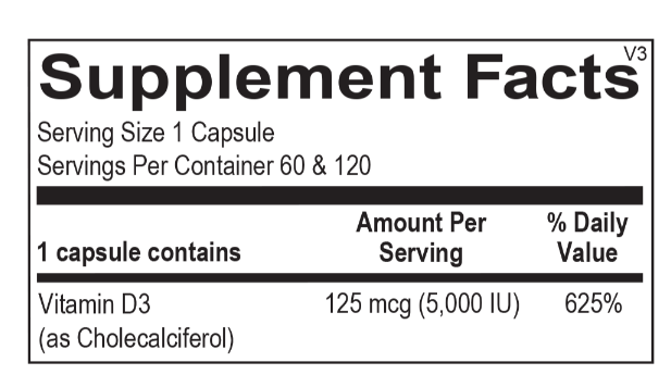 Ortho Molecular Vitamin D3 5,000 IU - supplement facts