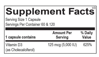 Ortho Molecular Vitamin D3 5,000 IU - supplement facts